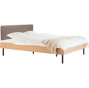 Postel noo.ma Dubová dvoulůžková postel Streiko 200 x 200 cm s hnědým čelem a roštem