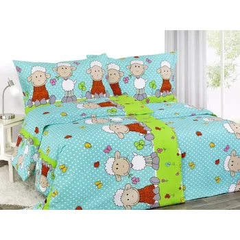 Povlečení Dětské krepové povlečení - ovečky na tyrkysové 140x200+70x90