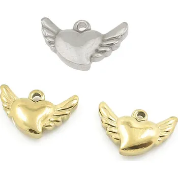 Materiál na výrobu šperku Ocelové okřídlené srdce - 1Ks+B - Nerez SL / 1Ks