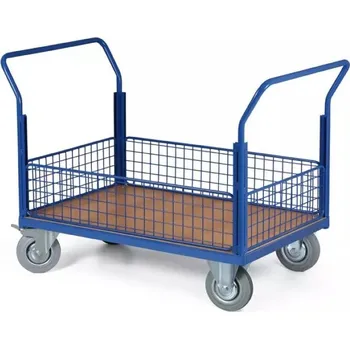 Plošinový vozík Plošinový vozík - 4 nízké drátěné výplně, 1200x800 mm, nosnost 200 kg, kola 125 mm s šedou pryží