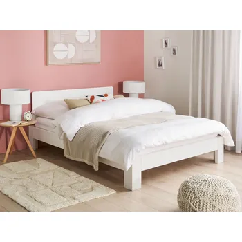 Postel Postel bílá borovicové dřevo 140 x 200 cm s čelem lamelový rošt moderní skandinávský styl ložnice Beliani
