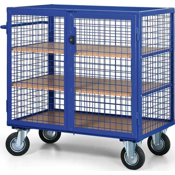 Paletový vozík Corping Uzamykatelný skříňový vozík s drátěnými stěnami, 3 police