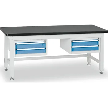 Dílenský stůl Profesionální dílenský stůl BL, 2x2 zásuvky, deska MDF + PVC, 2100x750 mm