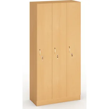 Šatní skříň Corping Dřevěná šatní skříňka S5, 3 oddíly, 1900 x 900 x 420 mm, cylindrický zámek, buk
