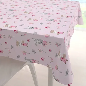 ubrus Dětský bavlněný čtvercový ubrus Sandra SA-466 Zajíčci a lišky s balónky na růžovém 60x60 cm