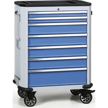 Pojízdný dílenský vozík na nářadí EXPERT, VČETNĚ NÁŘADÍ, 7 zásuvek, modrá