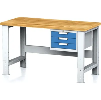 Skříňka na nářadí Alfa 3 Nastavitelný dílenský stůl MECHANIC I ,závěsný box na nářadí, 3 zásuvky, 1500x685x700-1055 mm, modré dveře