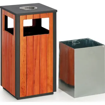 Venkovní odpadkový koš Corping Venkovní odpadkový koš s popelníkem, 380 x 380 x 755 mm, černá / dezén dřeva