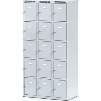 Šatní skříň Alfa 3 Šatní skříňka S6 s úložnými boxy, 15 boxů, 1800 x 900 x 500 mm, otočný zámek, šedé dveře