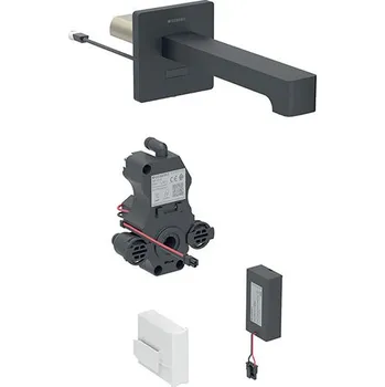 Vodovodní baterie Geberit Brenta nástěnná umyvadlová baterie, 22 cm, napájení z baterie, pro funkční box pod omítku, se směšovačem, černá mat easy-to-clean (116.294.14.1)