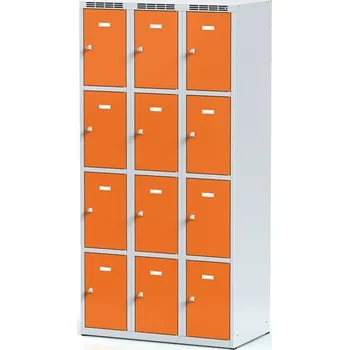 Šatní skříň Alfa 3 Šatní skříňka S6 s úložnými boxy, 12 boxů, 1800 x 900 x 500 mm, cylindrický zámek, oranžové dveře