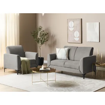 Pohovka Pohovka šedá Polyester čalounění Černé nohy 2místná Retro styl Nábytek do obývacího pokoje Beliani