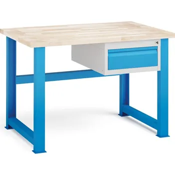 Dílenský stůl Kovona Dílenský stůl KOVONA, zásuvka na nářadí, buková spárovka, pevné nohy, 1200 mm