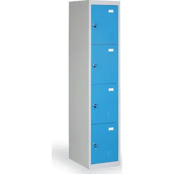 Šatní skříň Corping Šatní skříňka S2 s úložnými boxy, 4 boxy, 1820 x 380 x 500 mm, demont, cylindrický zámek, modré dveře