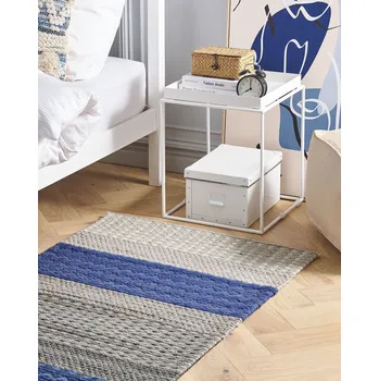 Koberec Koberec šedý modrý vlna a polyester 80 x 150 cm pruhovaný vzor obdélníkový obývací pokoj ložnice Beliani