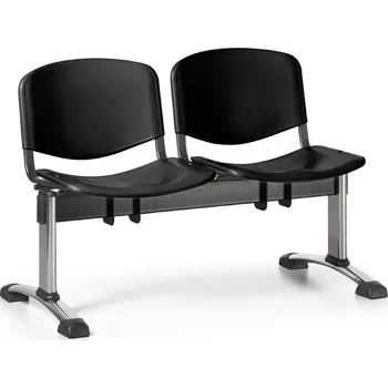 EUROSEAT Plastová lavice do čekáren ISO, 2-sedák, černá, chrom nohy