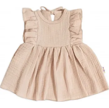 Kojenecké šaty Baby Nellys Lehké mušelínové šatičky, béžové, vel. 104, Velikost koj. oblečení 104 (3-4r)