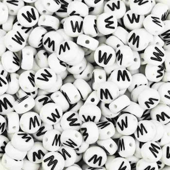 Dětské navlékací korálky Pro Háčkování Korálek - bílá lentilka s písmenkem W, 10 ks