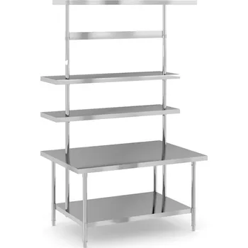 Dílenský stůl Nerezový pracovní stůl s nástavbou, 1200 x 850 x 2100 mm