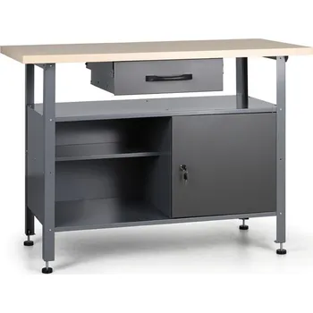 Dílenský regál Pracovní stůl do dílny HOBBY III, 840 x 1200 x 600 mm, 1 skříňka, 2 police