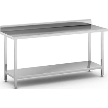 Dílenský stůl Nerezový pracovní stůl s policí a ohrádkou, 1800 x 600 x 850 mm