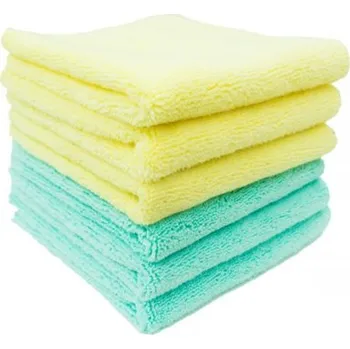 Purestar Two Face Buffing Towel Yellow/Mint Set - sada 6ks mikrovláknových utěrek 32x32 cm