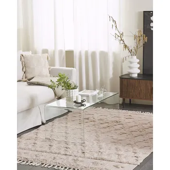 Bytový textil Koberec béžový bavlněný 160 x 230 cm marocký vzor čtyřlístkový se střapci obývací pokoj ložnice Beliani