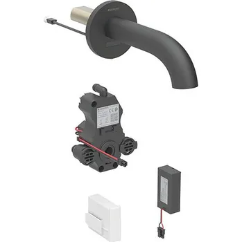 Vodovodní baterie Geberit Piave umyvadlová nástěnná baterie bez směšovače, 22 cm, napájení z baterie, pro funkční box pod omítku, černá mat easy-to-clean (116.283.14.1)