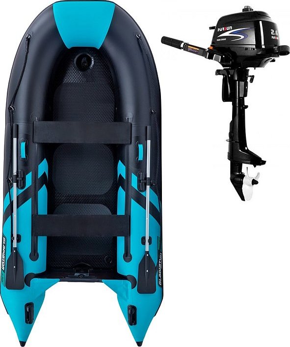 Člun GLADIATOR CLASSIC B330AD black turquoise - nafukovací člun s vysokotlakou podlahou - sada: se spalovacím motorem PARSUN F2,6 1,9 kW