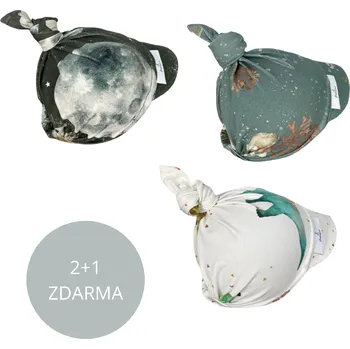 Kojenecká čepice Mimilove Sada bavlněných šátků 2+1 vel. 6-18 měsíců Vesmír, Oceán Blue, Dino White