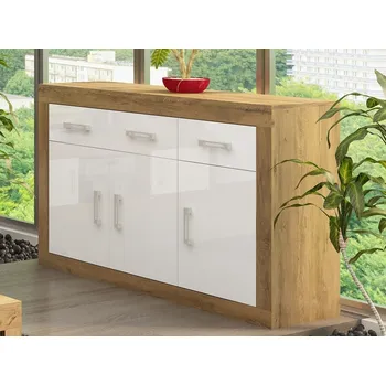 Komoda Komoda GOUDINI 3D3S, dub burgundský/bílý lesk, 5 let záruka + vyzvednutí ZDARMA