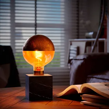 Lampička Calex Square Marble stolní lampa, černá - kabel 180 cm černá, zlatá 1 x 40 W - Doprava zdarma