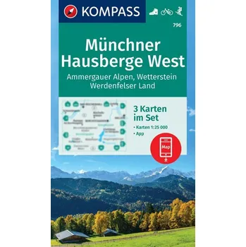 Cestování KOMPASS Wanderkarten-Set 796 Münchner Hausberge West, Ammergauer Alpen, Wetterstein, Werdenfelser Land (3 Karten) 1:25.000