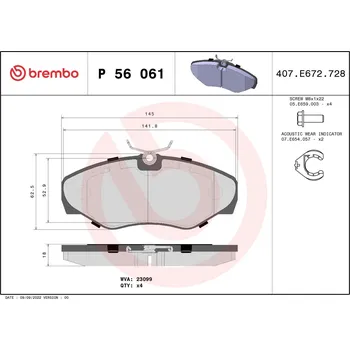 Brzdová destička Sada brzdových destiček, kotoučová brzda BREMBO P 56 061