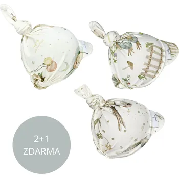 Kojenecká čepice Mimilove Sada bavlněných šátků 2+1 vel. 6-18 měsíců Golden Birds, Krtek White, Slůňata