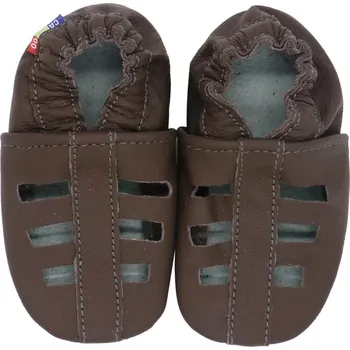 Capáčky CAROZOO Kožené capáčky s koženou podrážkou jednobarevné hnědé sandále 2-3 roky Hnědá 24,5