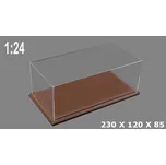 Vitrínková krabička na modely 1:24 - Čirý Kryt a Podlážka z kůže Ručně Vyráběná Akrylová Vitrína + Podlážka s kůží - Box na modely 1/18 - 325x165x118mm