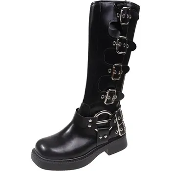 Dámské kozačky Dámské kozačky s ozdobnými pásky Barva: Černá, Velikost: 39