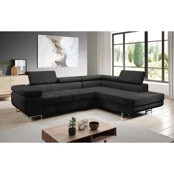 Sedací souprava Rohová rozkládací sedačka SINGER L, pravá, černá + vyzvednutí ZDARMA