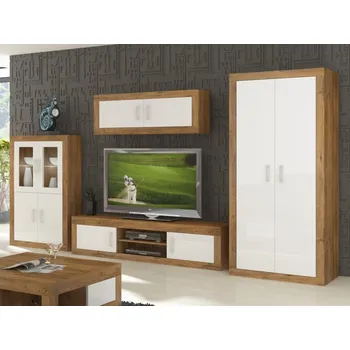 Obývací stěna Obývací stěna GOUDINI 9, dub burgundský/bílý lesk, 5 let záruka + vyzvednutí ZDARMA