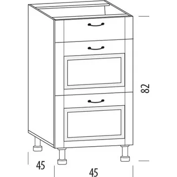 Kuchyňská linka SNOW, dolní skříňka se 3 šuplíky 45H3S, korpus bílý, dvířka šedé MDF + vyzvednutí ZDARMA