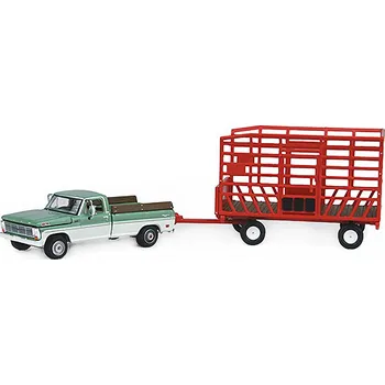 autíčko Ford F-100 Farm 1969 + přivěs pro ranč 1:64 Ford F100 Farm + Ranch Special with Bale Throw Wagon - kovový model 1/64