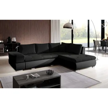 Sedací souprava Rohová rozkládací sedačka LYKIE, černá/černá +možnost VÝNOSU + vyzvednutí ZDARMA