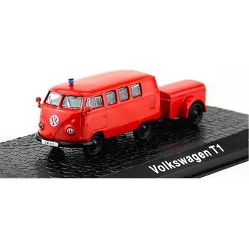 autíčko DeAgostini Volkswagen T1 Minibus Fire Engine 1962 1:72 - časopis s modelem Volkswagen T1 Minibus Hasičské auto 1962 s přivěsem - kovový model auta