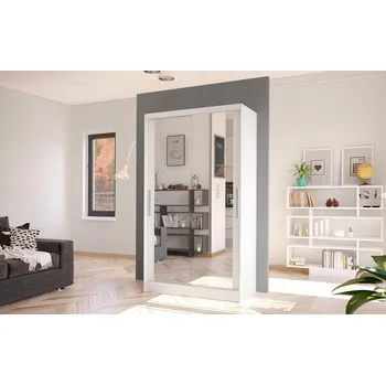 Šatní skříň Šatní skříň s posuvnými dveřmi a zrcadlem SILVERIO VII, bílá +možnost VÝNOSU + vyzvednutí ZDARMA