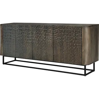 Organizace kuchyně Designový industriální čtyřdveřový příborník Croco v přírodní hnědé barvě s ozdobným reliéfem krokodýlí kůže 177 cm