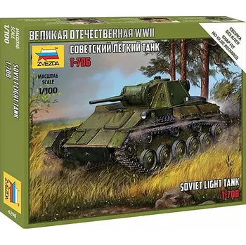 autíčko Tank T-70B sovětský tank 1:100 Zvezda - stavebnice Tank T 70B Soviet Light Tank WWII - modelKIT