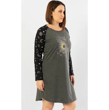 Dámská noční košile Vienetta Dámská noční košile s dlouhým rukávem The moon Barva: Šedá - tmavě, Velikost: 4XL