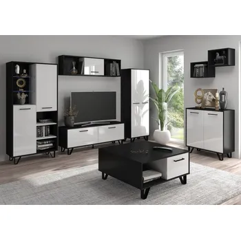 Obývací stěna Obývací pokoj PRUDHOE 1, černá/bílý lesk, 5 let záruka + vyzvednutí ZDARMA