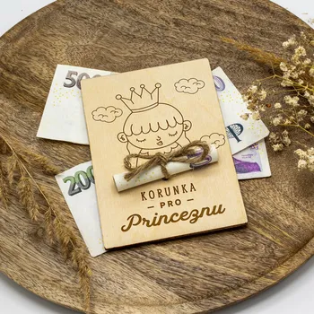 Úložný box Dřevia Dřevěná karta na peníze - Korunka pro Princeznu